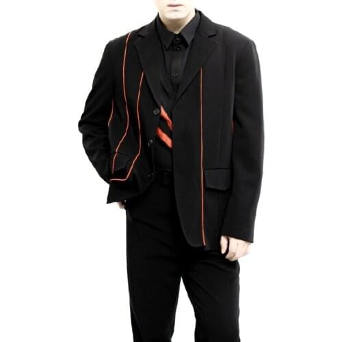 S-6XL!!Mens suit casual style splicing red bar loose black department
