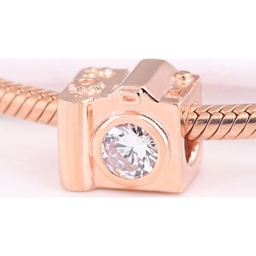 Authentic S925 Bead Rose Gold Colour Camera Charms fit Lady Bracelet Bangle DIY Jewelry