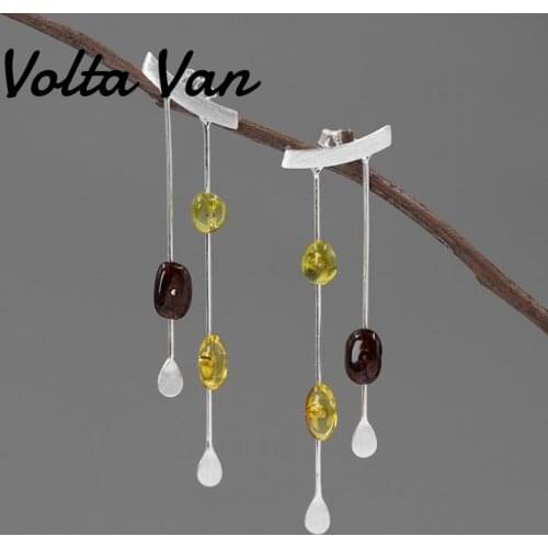 Volta Van 925 Sterling Silver Drop Earrings Amber Pendientes Plata 2021 New Water Drop Elegant Classic Jewelry Concise Earrings