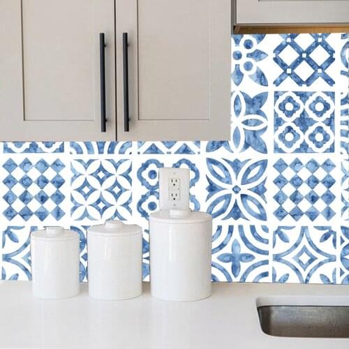 Mediterranean Blue Strip Tiles Wall Stickers Bathroom Kitchen Stairs Tile Ceramics Peel & Stick PVC Art Mural Poster Customed