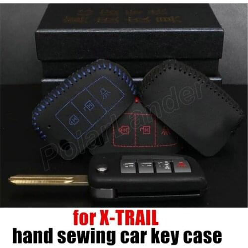 Only Red Case fit for NISSAN TIIDA LIVINA XTRAIL car styling Genuine quality leather car key case Hand sewing car key cover DIY