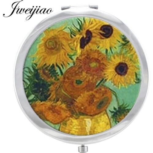 Youhaken Sunflower Blue Sky Makeup Mirror Glass Cabochon flowers Painting Floding Round compact Hand pocket Magnif Mirror espejo