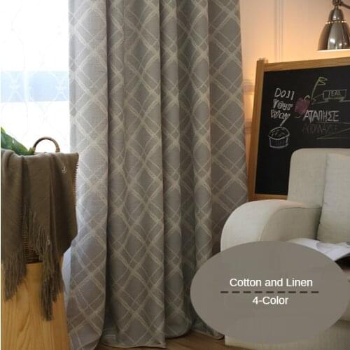 Cotton and Linen Lattice Striped Curtain Modern Minimalist Finished Shading Curtains for Living Dining Room Bedroom Custom