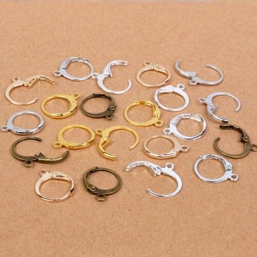12*14mm 20pcs 7 Colors Silver Gold Bronze Plated Brass French Earring Hooks Wire Settings Base Ear Clasp Hook for DIY Jewelry