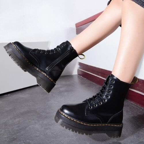 Ins Real Leather Women Ankle Boots Fashion Platform Warm Fur High Heel Autumn/Winter Shoes Woman Casual Footwear