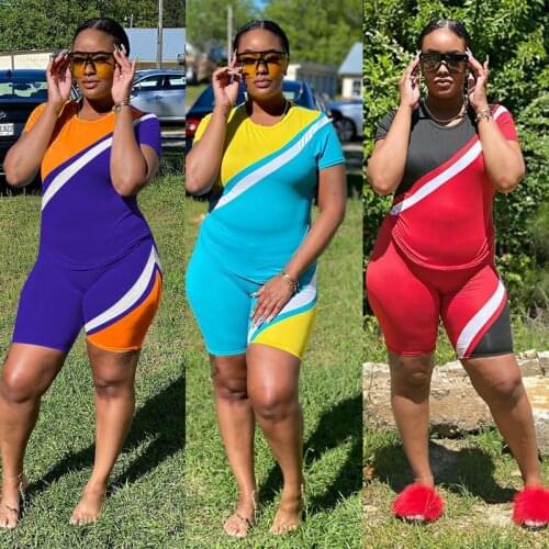 2021 Summer Casual Shorts Two-piece Suit Womens Casual Sportswear Top Motorcycle Shorts Sportswear Casual Wear Two-piece Suit