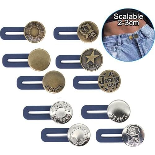 2Pcs Magic Metal Button Extender For Pants Jeans Free Sewing Adjustable Retractable Button Waist Extenders Waistband Expander