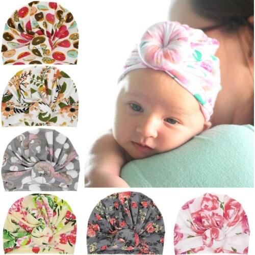 2020 Imcute Fashion Newborn Toddler Kids Baby Boy Girl Turban Cotton Beanie Hat Winter Cap Flower Dot Hats Soft Warm Caps Gifts
