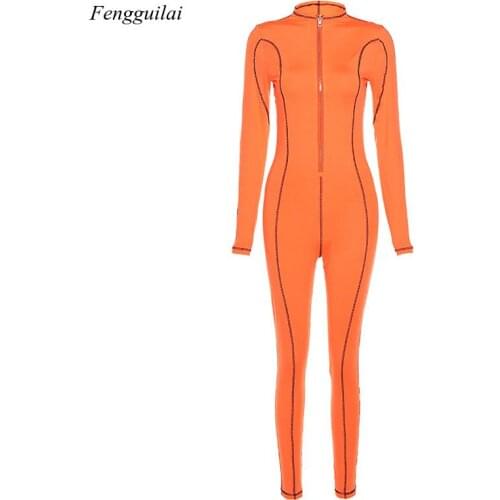 2021 Spring Autumn New Womens Zipper Long Sleeve High Waist Elastic Gym Sports Jumpsuit