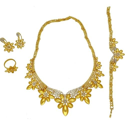 24k Dubai Collar African Jewelry Sets for Women Ethiopian Round Wedding Gifts Gold Necklace Bracelet earrings ring set jewelry