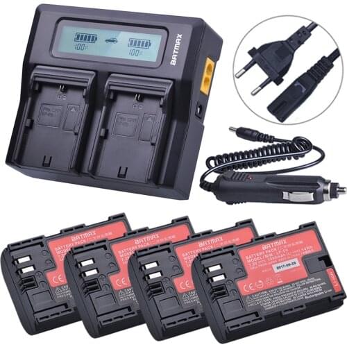 4Pcs 18650mAh LP-E6 LP-E6N LP E6 E6N Battery made with Sanyo Cell + Rapid LCD USB Charger for Canon EOS 5D Mark II III 7D 60D 6D