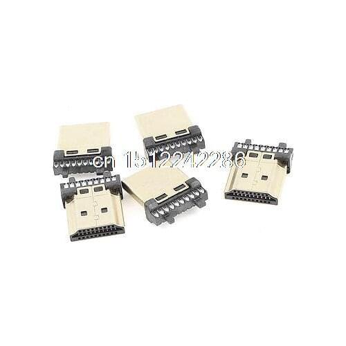 5Pcs Gold Tone Housing Solder Type Male 19Pins HDMI Connectors