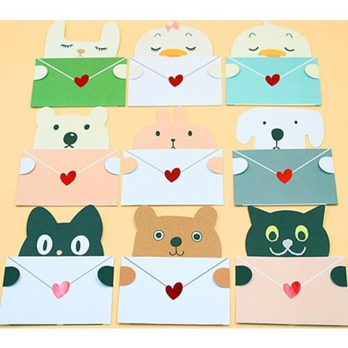 8pcs/set Cartoon animal envelope message card thank card baby birthday greeting card holiday cards Universal sheet
