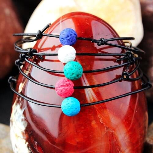 Bohemian Candy Color Lava Stone Rope Adjustable Bracelet Vintage Women Single Gem Stone Stacking Bracelets