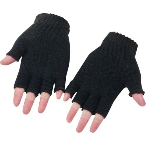 1Pair Black Half Finger Fingerless Gloves For Women Men Stretch Elastic Wool Knitted Wrist Gloves Winter Warm work writing gift