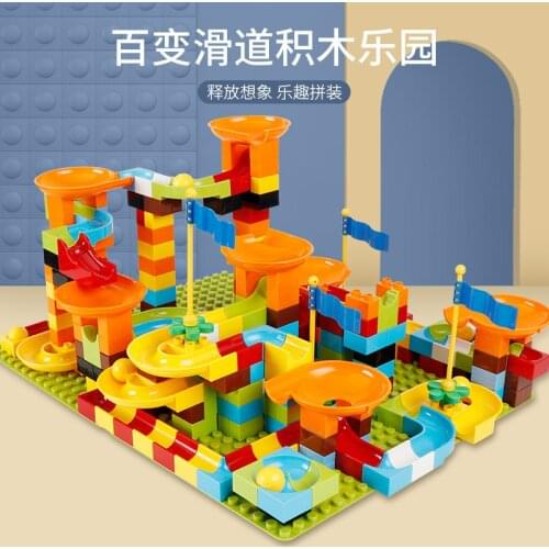 Crazy Marble Race Orbit Run Maze Ball Track Diy Assemble Construction Slide Building Blocks Dduploelong Block Toys for Children