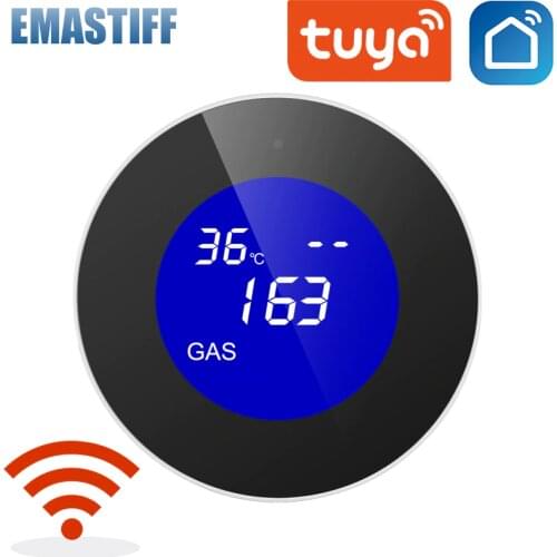 LCD display Tuya WiFi GAS LPG Leak Sensor alarm Fire Security detector APP Control home Safety smart Temperature monitoring