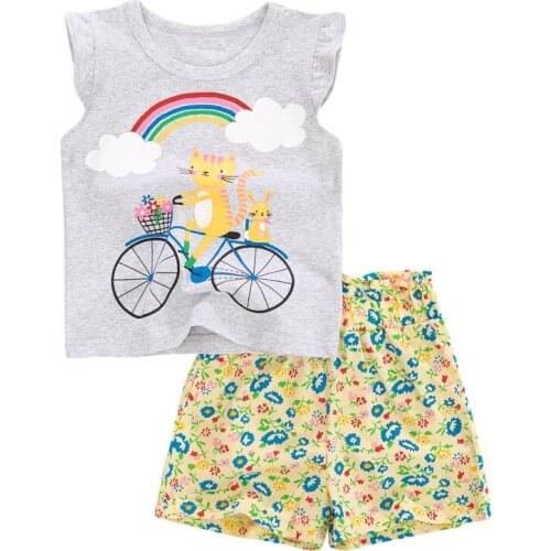 TUONXYE Summer Childrens Clothes For Girls Rainbow Bicycle T Shirt+Pants Kids Short Sleeve Clothing Set Teens Tracksuit