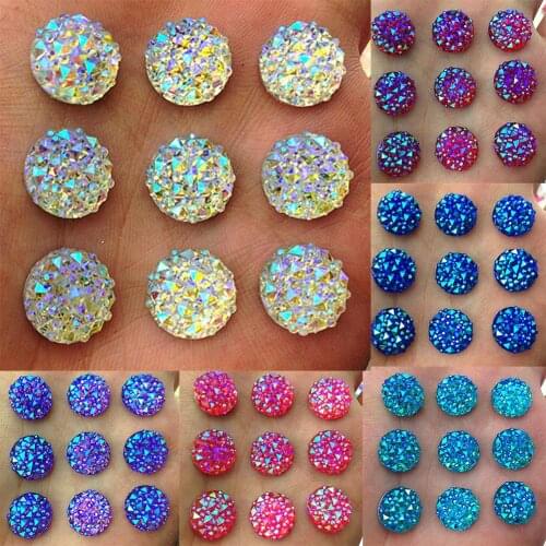 DIY 40Pcs 12mm Round AB Resin Flatback Rhinestones Glass Strass Hotfix Iron On Rhinestones for Nail Art Sewing Fabric Decoretion