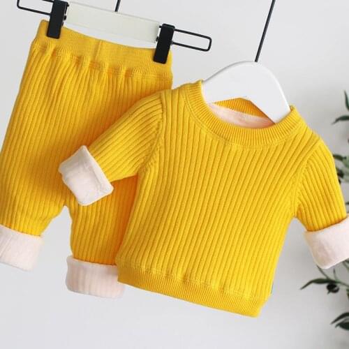 Baby Boys Plus Velvet Thick Sets Toddler Warm Pajamas Suit Winter Baby Boys Girls Newborn Knitted Sweaters Sets Christmas Outfit
