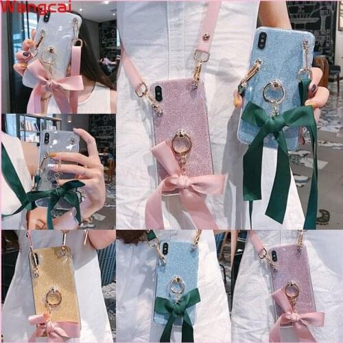 For Xiaomi Mi A2 A1 6 5S Plus Max 2 Mix 4C 4i 4S 3 Pocophone F1 Case Bowknot Holder Ring Lanyard Ribbon Glitter Bling Soft Case