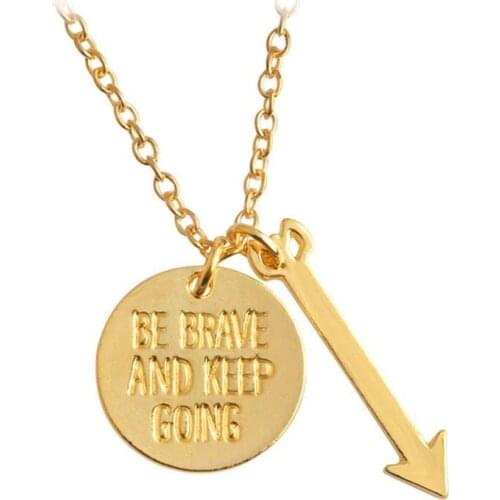 Euro-American Fashion Letter Jewelry Be Brave and Keep Going Arrow Necklace With Gold Silver Color Plated Wholesale 24pcs/lot