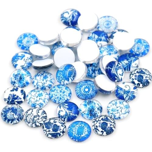 Hot Sale 8mm and 10mm 12mm 16mm Mixed Blue and white Porcelain Handmade Photo Glass Cabochons DIY Jewelry Making Findings