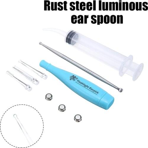 Tonsil Stone Remover Tool Set LED Light Ear Pick Wax Cleaner With 3 Tips Earpick Irrigator Syringe Ear Clean Oral Care Tool