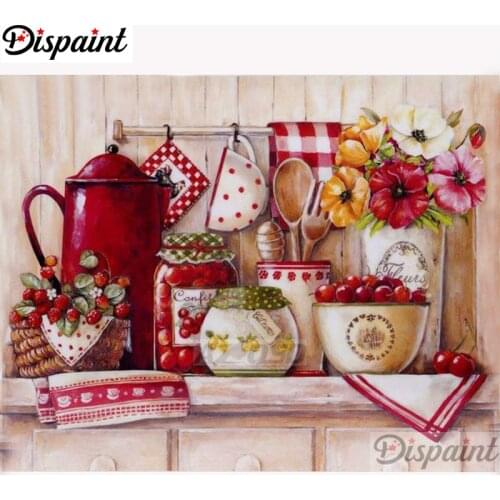 Dispaint Full Square/Round Drill 5D DIY Diamond Painting "Kitchen utensils scenery" Embroidery Cross Stitch 5D Home Decor A11467
