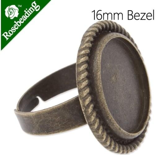 16mm Antique Bronze plated Ring Setting With bezel,adjustable,fit 16mm round cabochon,Sold 20pcs/lot-C3729