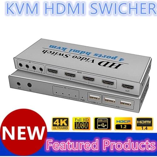 KVM HDMI Switch 4K USB HDMI KVM Switcher 4 in 1 Out with 3 USB Ports out for Mouse Keyboard U-disk Printer for Win7/8/10 MAC