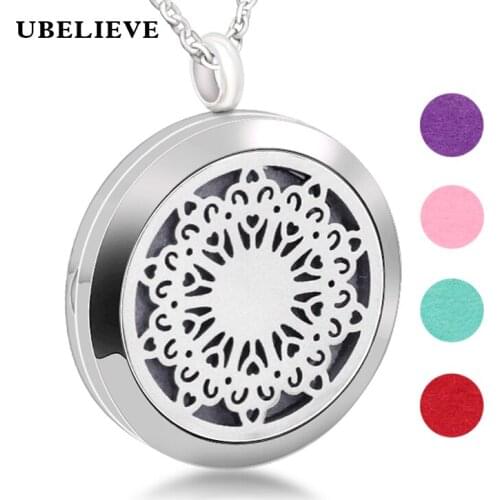 Hot 30mm Stainless Steel Magnetic Perfume Locket Pendant Round Aromatherapy Diffuser Necklace Jewelry With Free Chains
