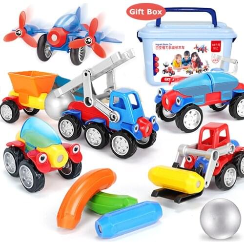 23-79pcs Big Size Magnet Toys Magnetic Bars Metal Balls Designer Magnetic Blocks Construction Vehicle Car Toys for Children Gift