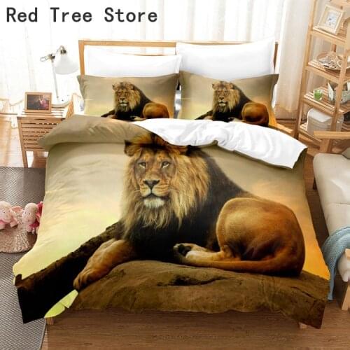 Fashion 3D Lion Printed Bedding Set Animal Design Bed Linens Single Twin Size Duvet/Comforter Cover Kids Teen Bedspread Gifts
