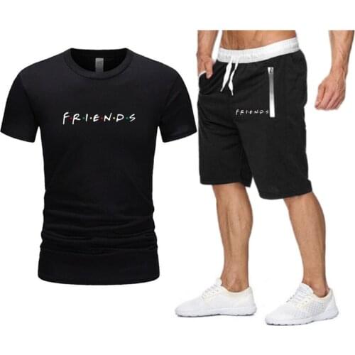 Fashion Summer 2021 New Style White FRIENDS Streetwear Brand Sets Oversized T-shirt S-2XL Beach Shorts Tracksuit