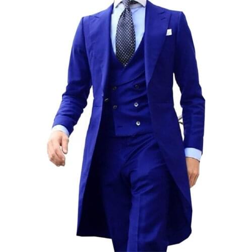 Men Suits Long Smoking Jacket Slim Fit 3 Pieces Wedding Tuxedo Tailor Made Groom Prom Party Blazer Latest Coat Pants Design