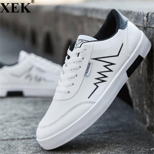 XEK 2018 New Spring Summer White Shoes Running Men Flat PU Leather Sneakers Male Board Shoes Sports Walking Sneakers Men JH207