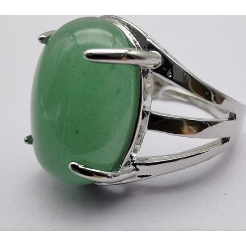 Natural Green Aventurine Stone Oval Bead GEM Finger Ring Size 8-9 Jewelry For Gift X253