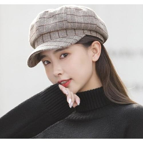 2020 New Womens Hats Retro Plaid Cotton and Polyester Berets Autumn Fashion Octagona Hats Simple Korean Designer Cap