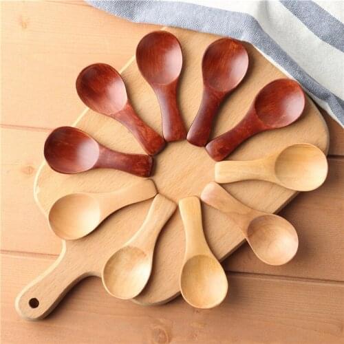 New Mini Wooden Spoon Home Kitchen Cooking Condiment Spoons Multifunctional Teaspoon Honey Salt Sugar Coffee Spoon 10Pcs