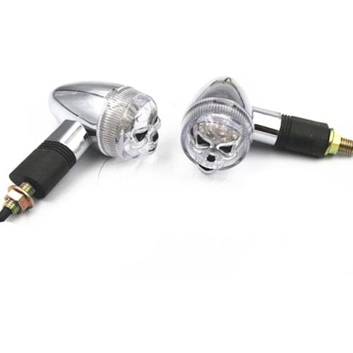 Pair Motorcycle Motorbike Chrome Skull Head Turn Signal Indicator Amber Light For Honda Suzuki Yamaha KTN