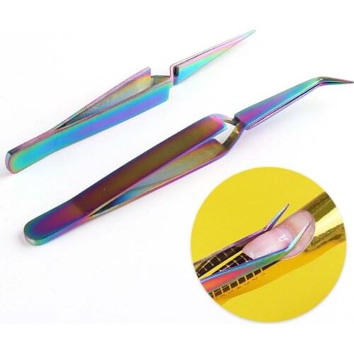 Eyelash Extension Tweezers Anti-static Ergonomic Grip Stainless Steel Multi Rainbow Color Nail Tweezers Stainless Steel Tool