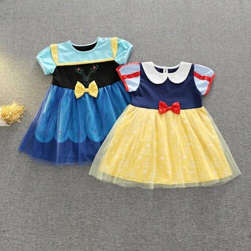 Girls Anna Elsa Snow White Dress Kids Summer Cartoon A Line Cotton Princess Costume Children Toddler Casual Cosplay Dress