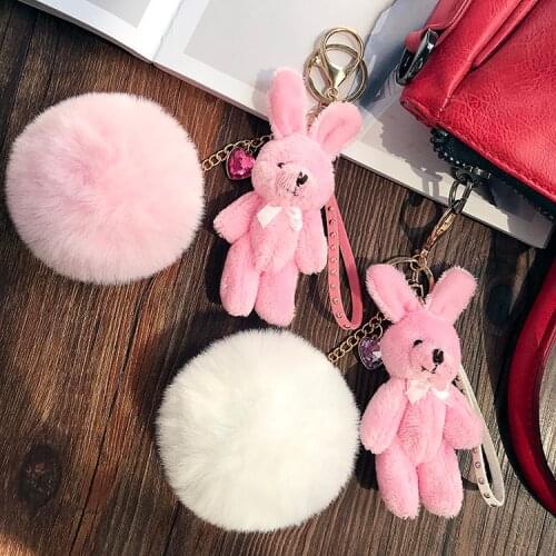 Plush Cute Rabbit Keychain Bag Plush Pendant Men and Women Car Key Chain Creative Hair Ball Pendant Jewelry Kids Couples Gifts