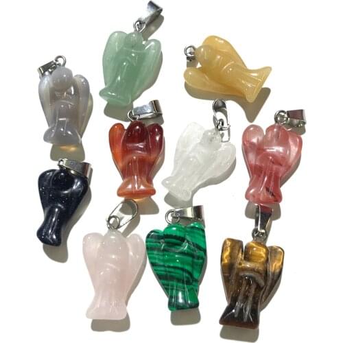 1Pcs Natural Rose Quartzs Stone Pendant Angel Shape Agates Crystal Charms For Jewelry Making DIY Necklace Accessories Wholesale