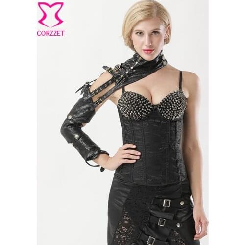 Brown PU Leather Armor Design Belt Buckled Long Vintage Steampunk Arm Warmer Rock Gothic Clothing Women Sexy Corset Accessories