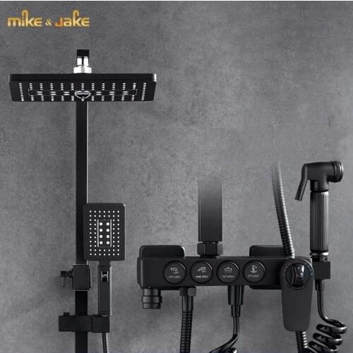 Luxury thermostatic black shower set rainfall shower constant bathtub square shower mixer set Bath Shower hot and cold Faucet