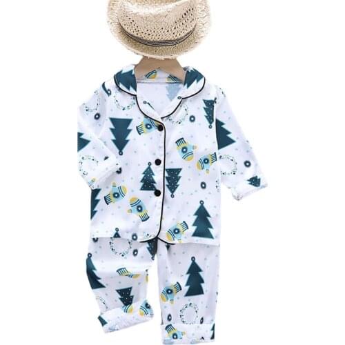 Christmas Kids Pajamas Baby Autumn Long Sleeve Tops+Trousers Ice Silk Sleepwear Set Print Girl Boy Nightwear Clothing Homewear