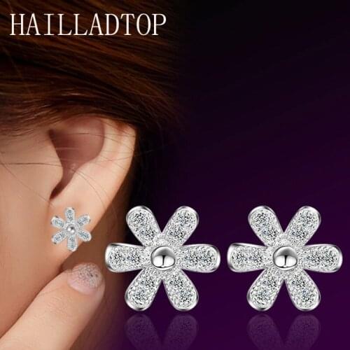 Daisy Flower Stud Earring Blossom Cute Flower Earring Korean OL Style Simple Clear Drill Earring Silver Plated Zirconia Jewelry