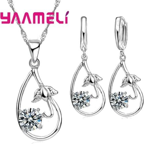 Real 925 Sterling Silver Necklace Pendant Earrings Super Shining Cubic Zirconia Crystal Jewelry For Women Ladies Gift